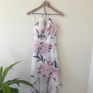 Luxxel White and Mauve Floral High Low Dress